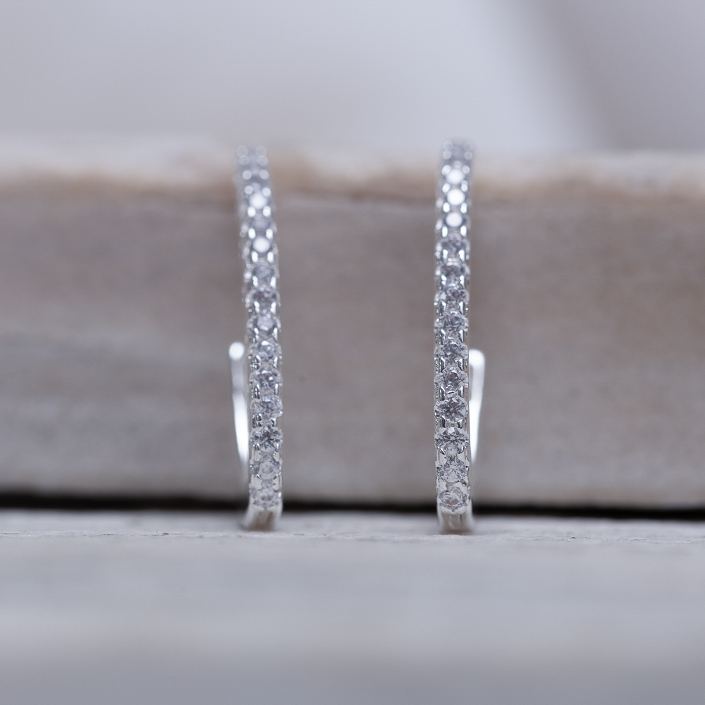 BRINCO ARGOLA EAR CUFF CRAVEJADA BANHO PRATA