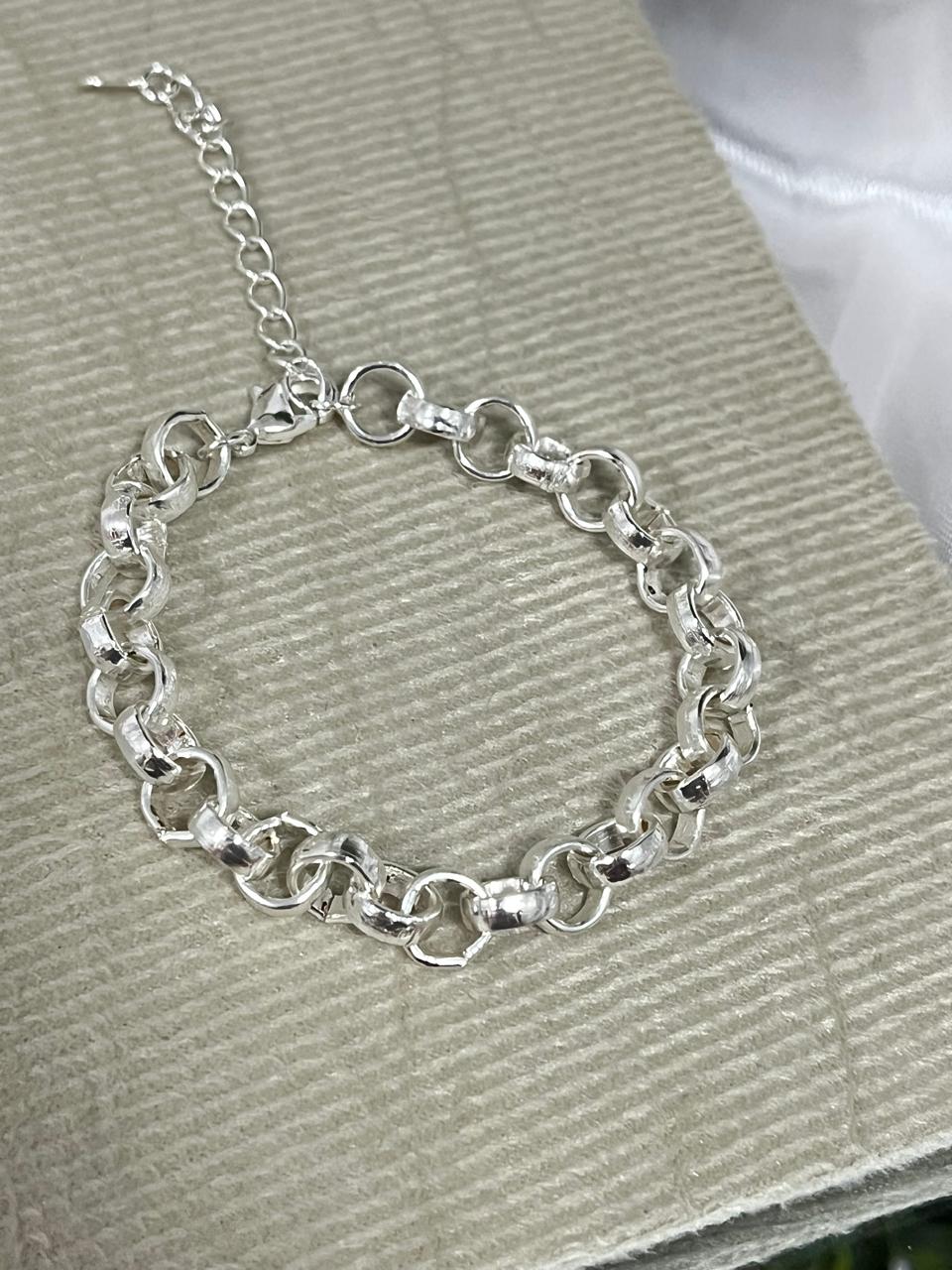 Pulseira Prata elo português 8mm