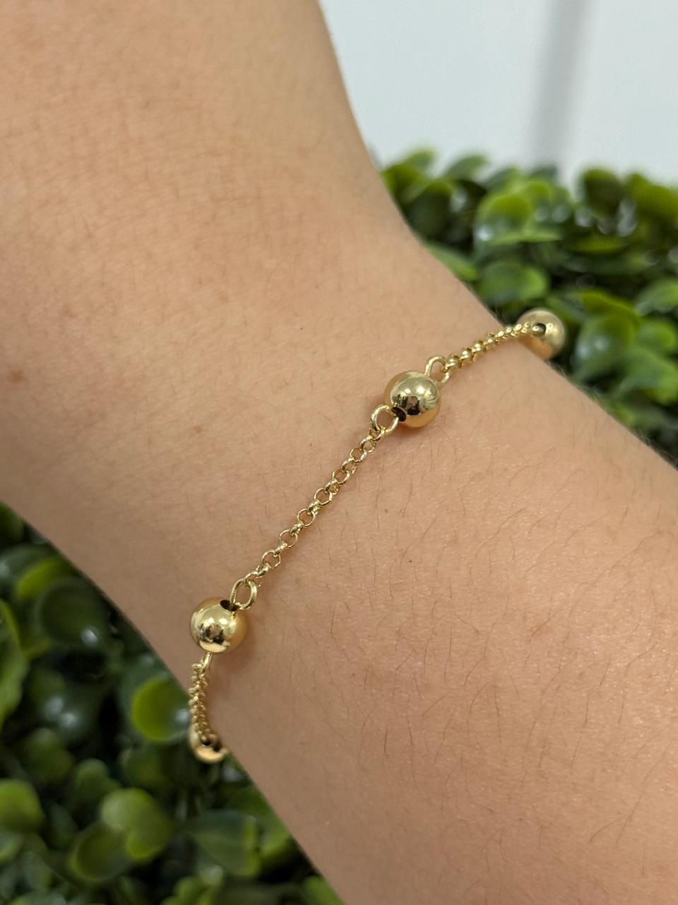 Pulseira elo português com esferas