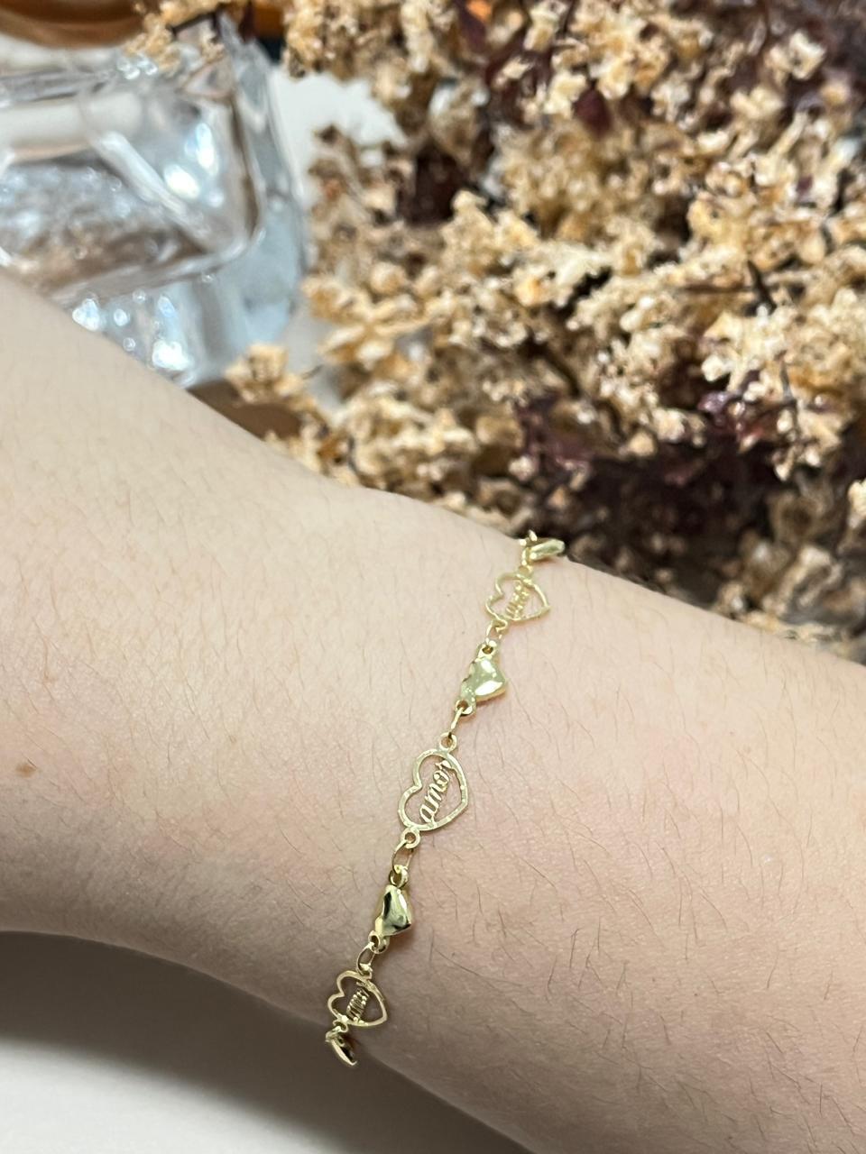 Pulseira elo coração vazado com amor