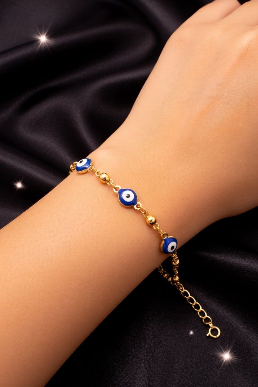 Pulseira Olho grego de aço Dourado