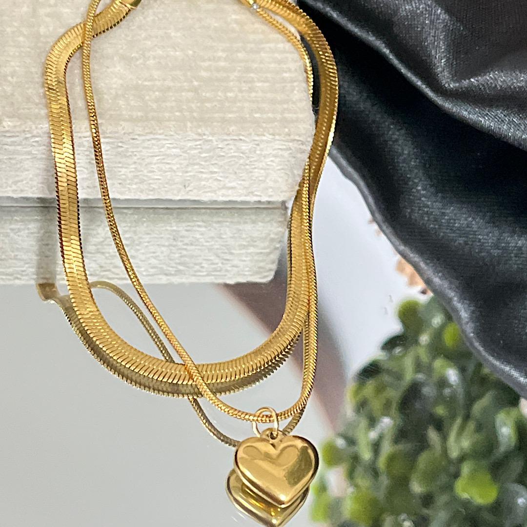 Pulseira duas corrente com coração