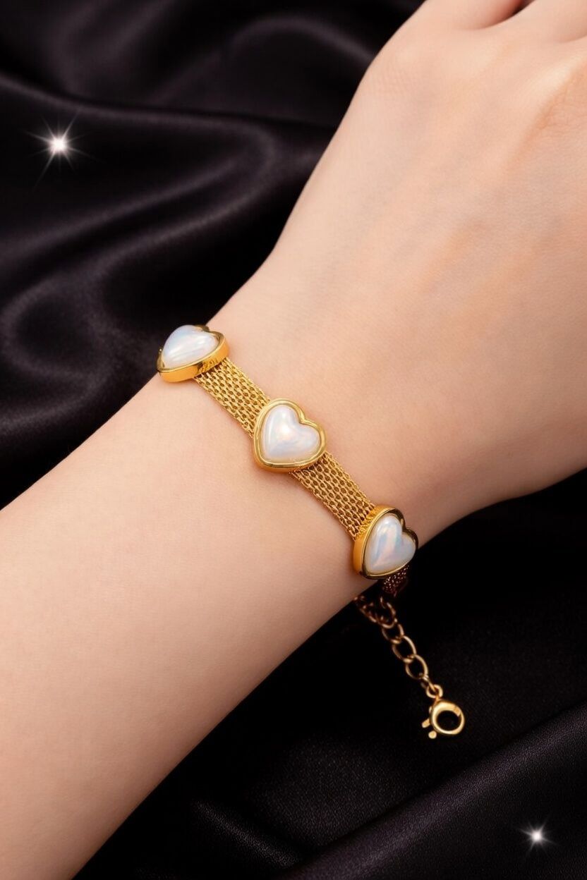 Pulseira malha de aço com coração