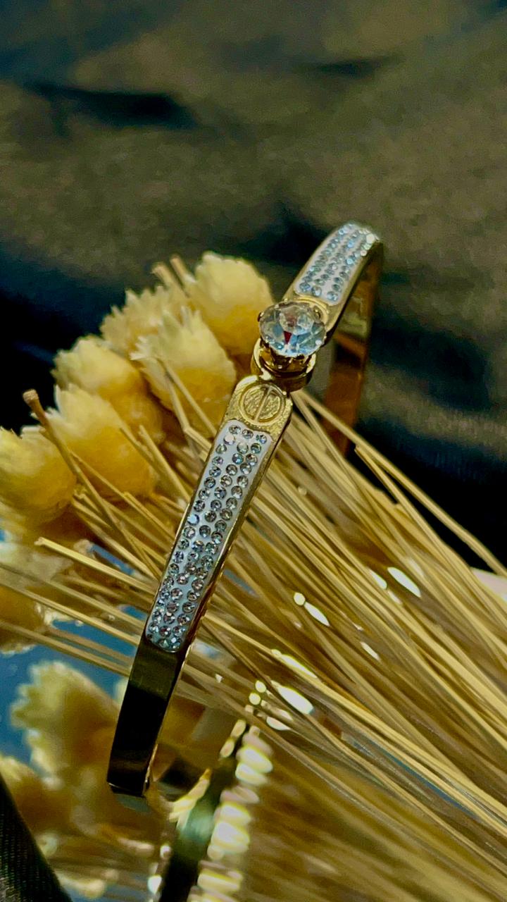 Bracelete de aço Dourado com pedras cravejadas