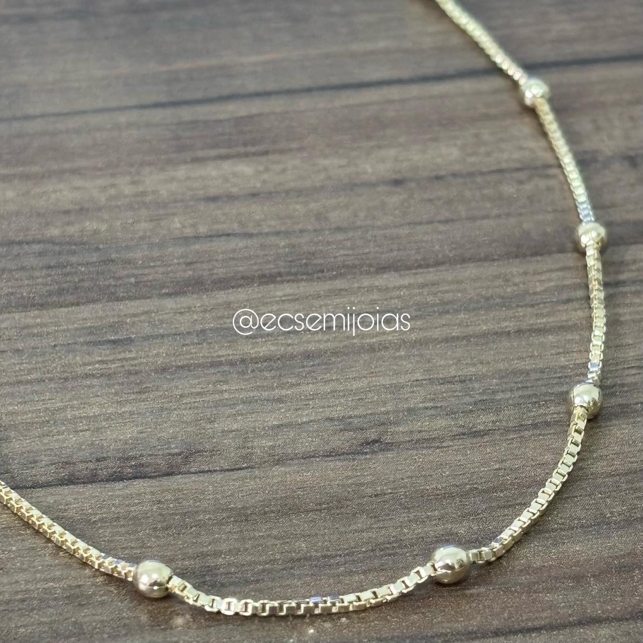 Colar veneziana de bolinhas 3mm lisas - 35 cm + extensor - banhado a ouro 18k