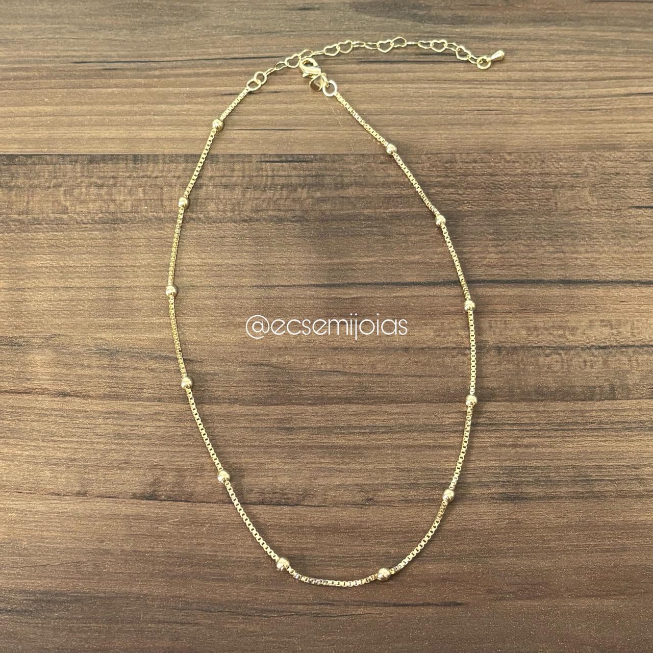 Colar veneziana de bolinhas 3mm lisas - 35 cm + extensor - banhado a ouro 18k