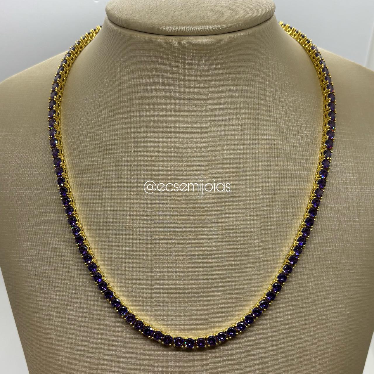 Colar riviera de 4 pontas 4mm - 46cm - banhado a ouro 18k
