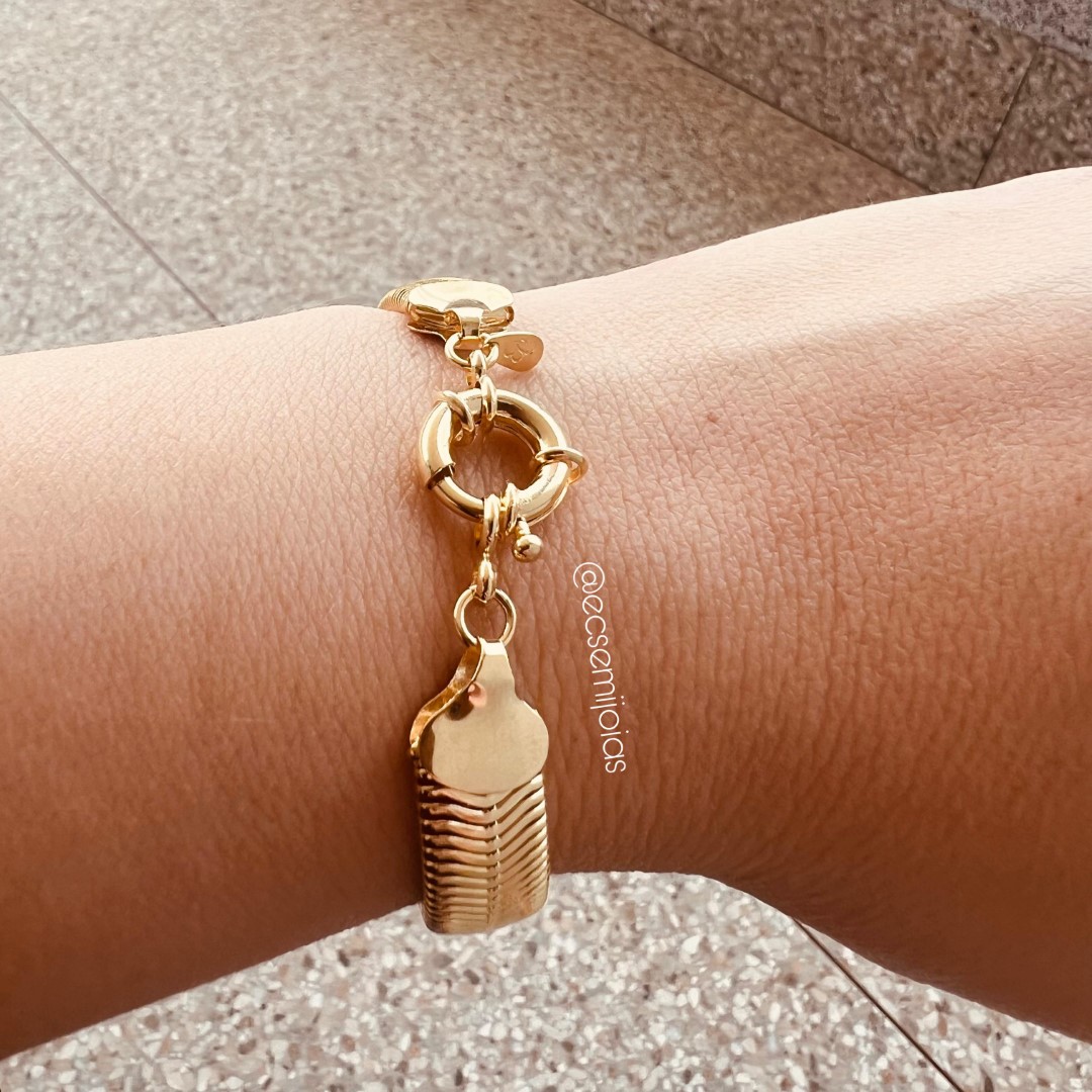 Pulseira lacraia  10mm - 18cm - banhado a ouro 18k