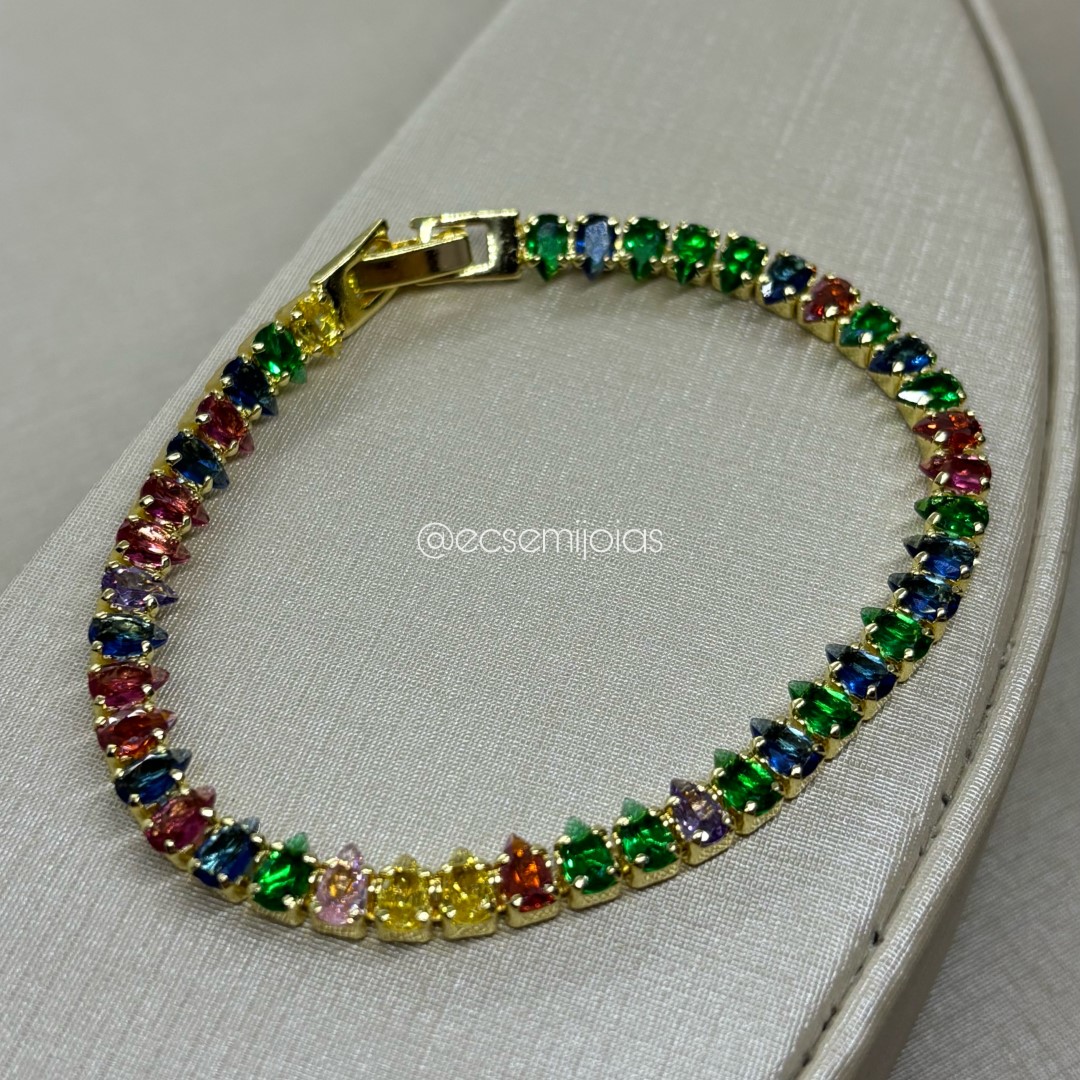 Pulseira zircônias navetes 6mm - 18cm - banhado a ouro 18k