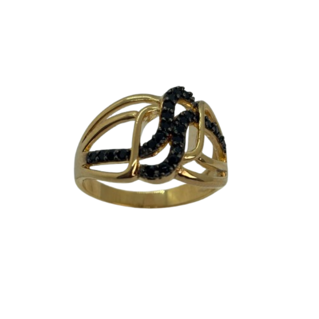 Anel trançado cravejado vazado - banhado a ouro 18k