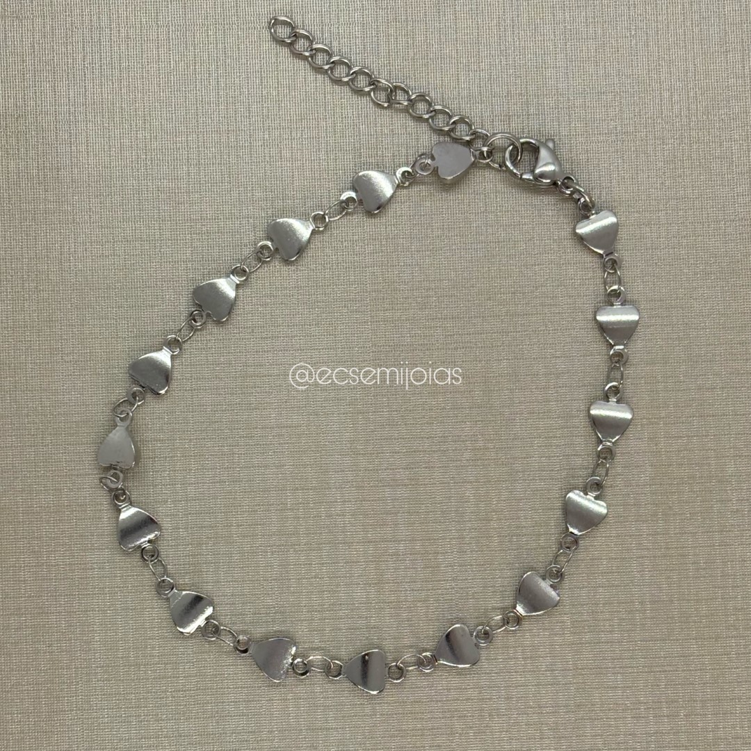 Pulseira  com corações lisos - 20cm + extensor - aço inoxidável