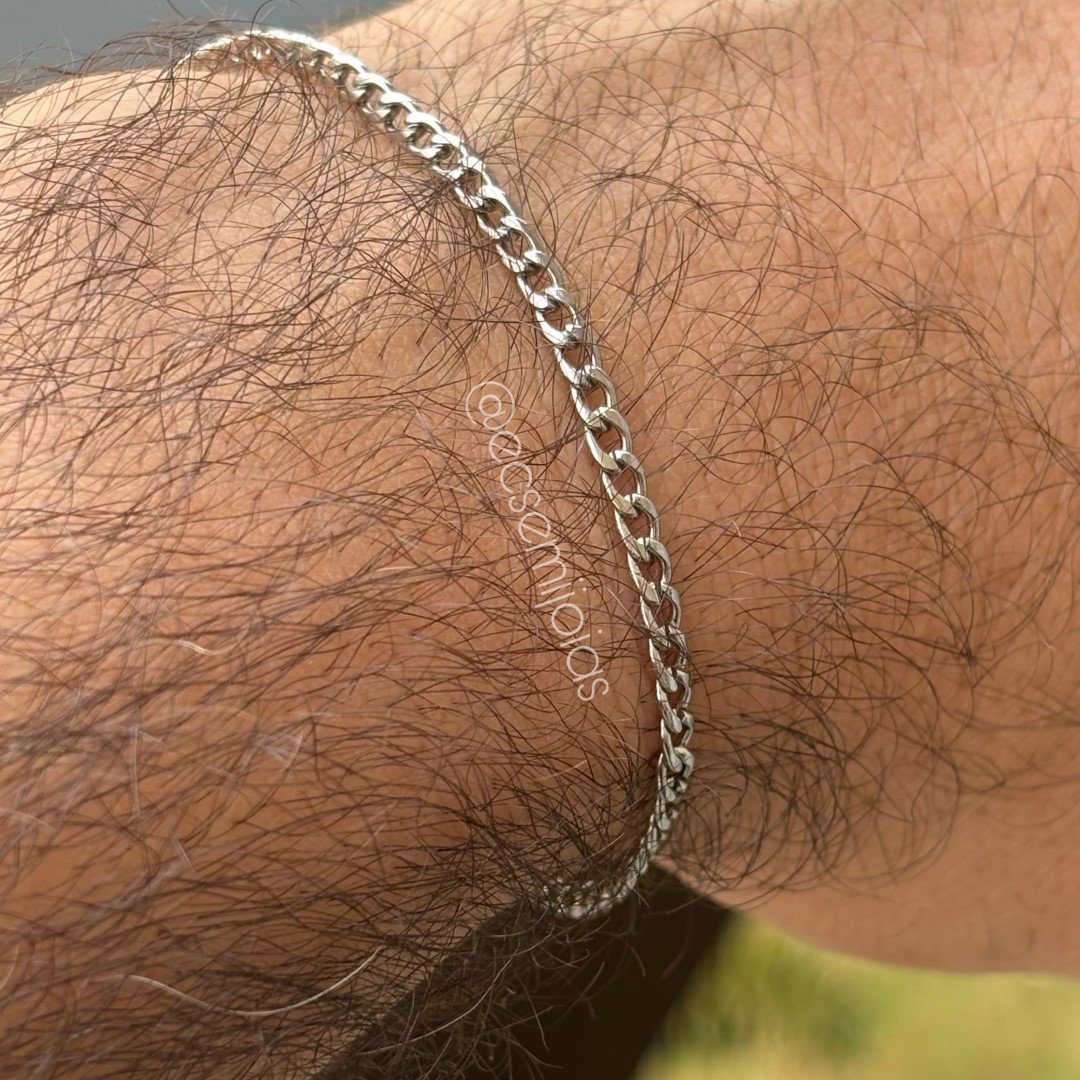 Pulseira masculina elo grumet 3mm - 19cm - aço inoxidável