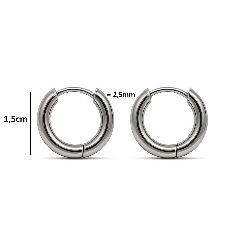 Argola lisa de 1,5cm diâmetro com 2,5mm de espessura (P) - aço inoxidável