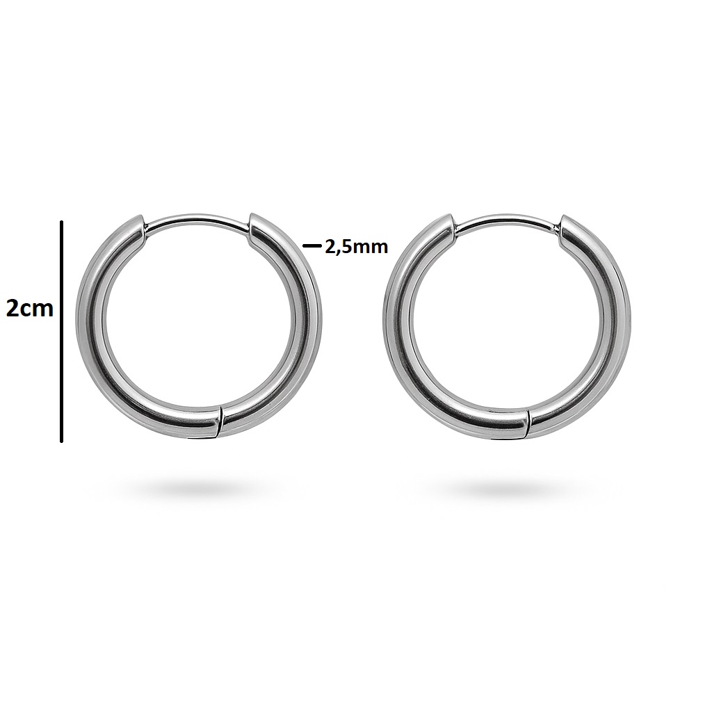 Argola lisa de 2cm diâmetro com 2,5mm de espessura (M) - aço inoxidável