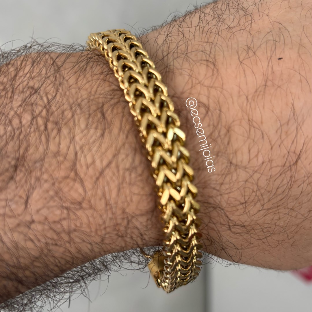 Pulseira masculina de malha de elo grumet 10mm - 21cm - aço inoxidável dourado