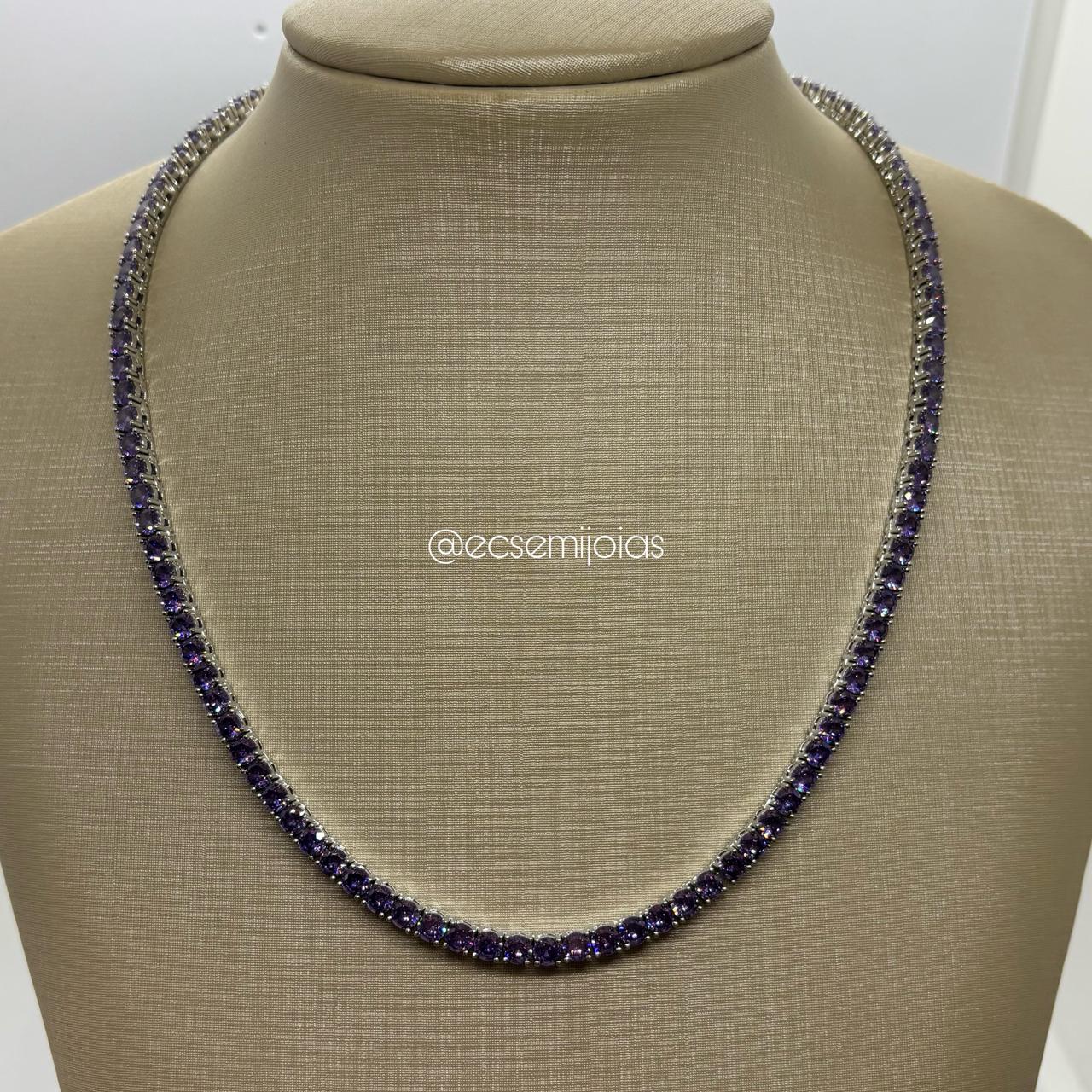 Colar riviera de 4 pontas 4mm - 46cm - banhado a ródio branco