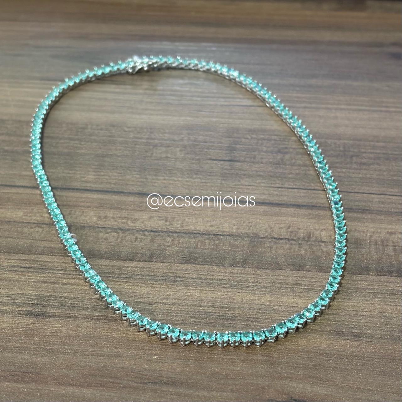 Colar riviera de 3 pontas 3mm - 42cm - banhado a ródio branco