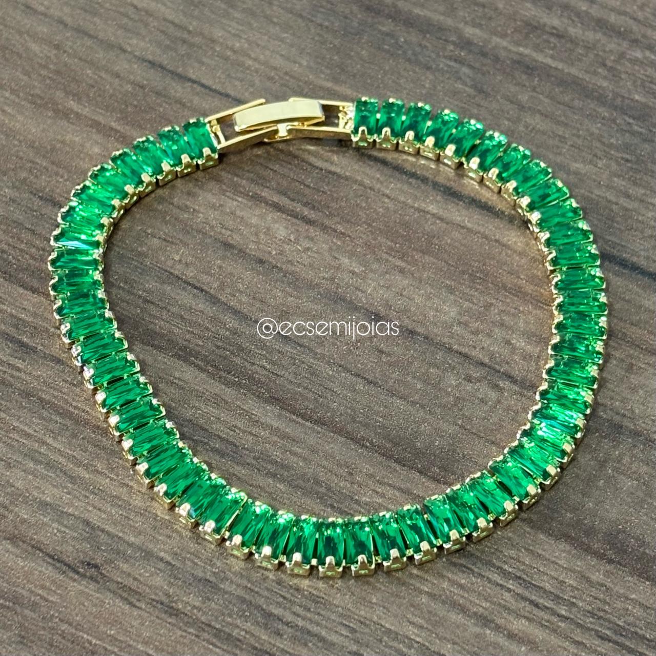 Pulseira riviera de zircônias baguetes 5mm - 18cm - banhado a ouro 18k