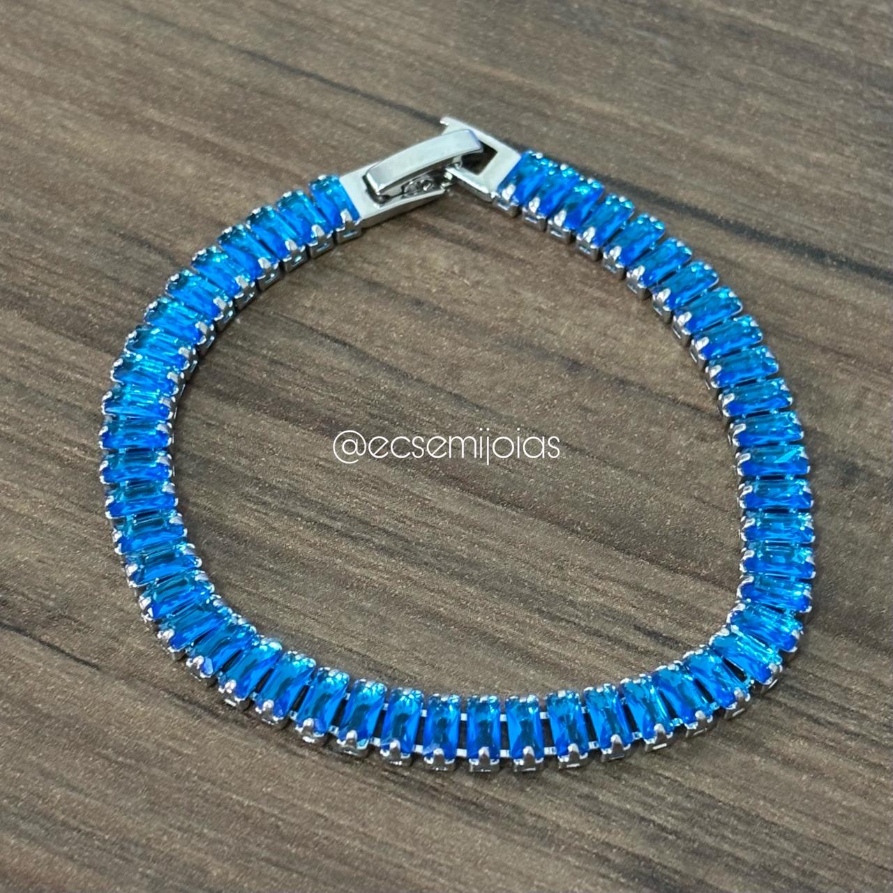 Pulseira riviera de zircônias baguetes 5mm - 18cm - banhado a ródio branco