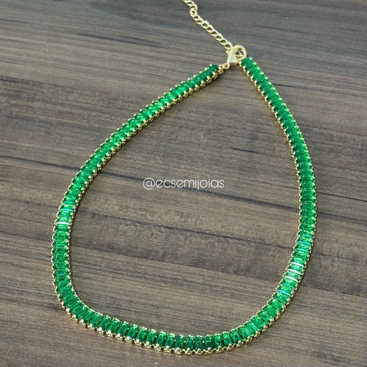 Choker riviera de zircônias baguetes 5mm - 35cm - banhado a ouro 18k