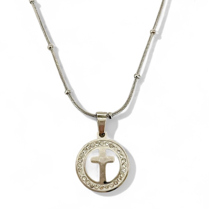COLAR PINGENTE MEDALHA CRUZ ZIRCONIA CRISTAL