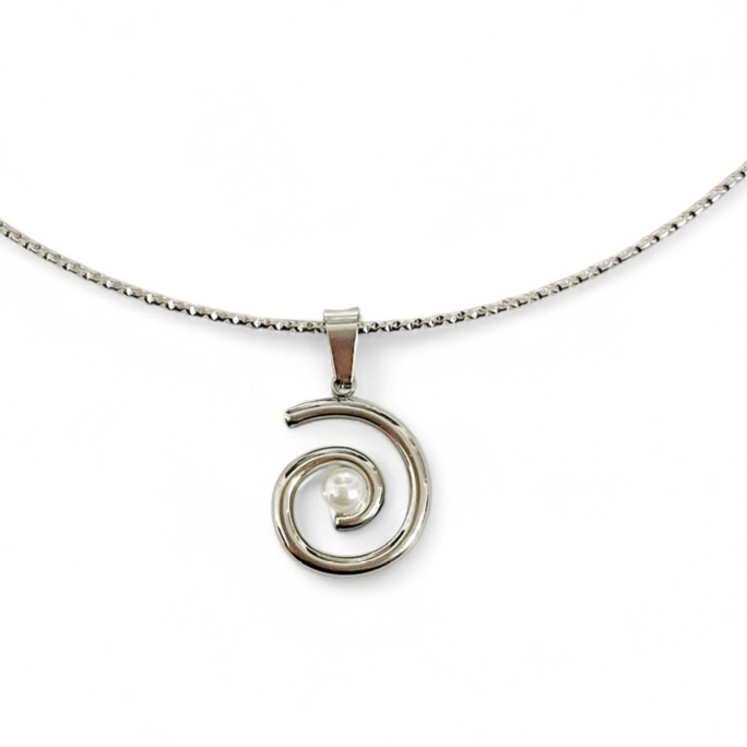 COLAR ARO PINGENTE ESPIRAL PEROLA