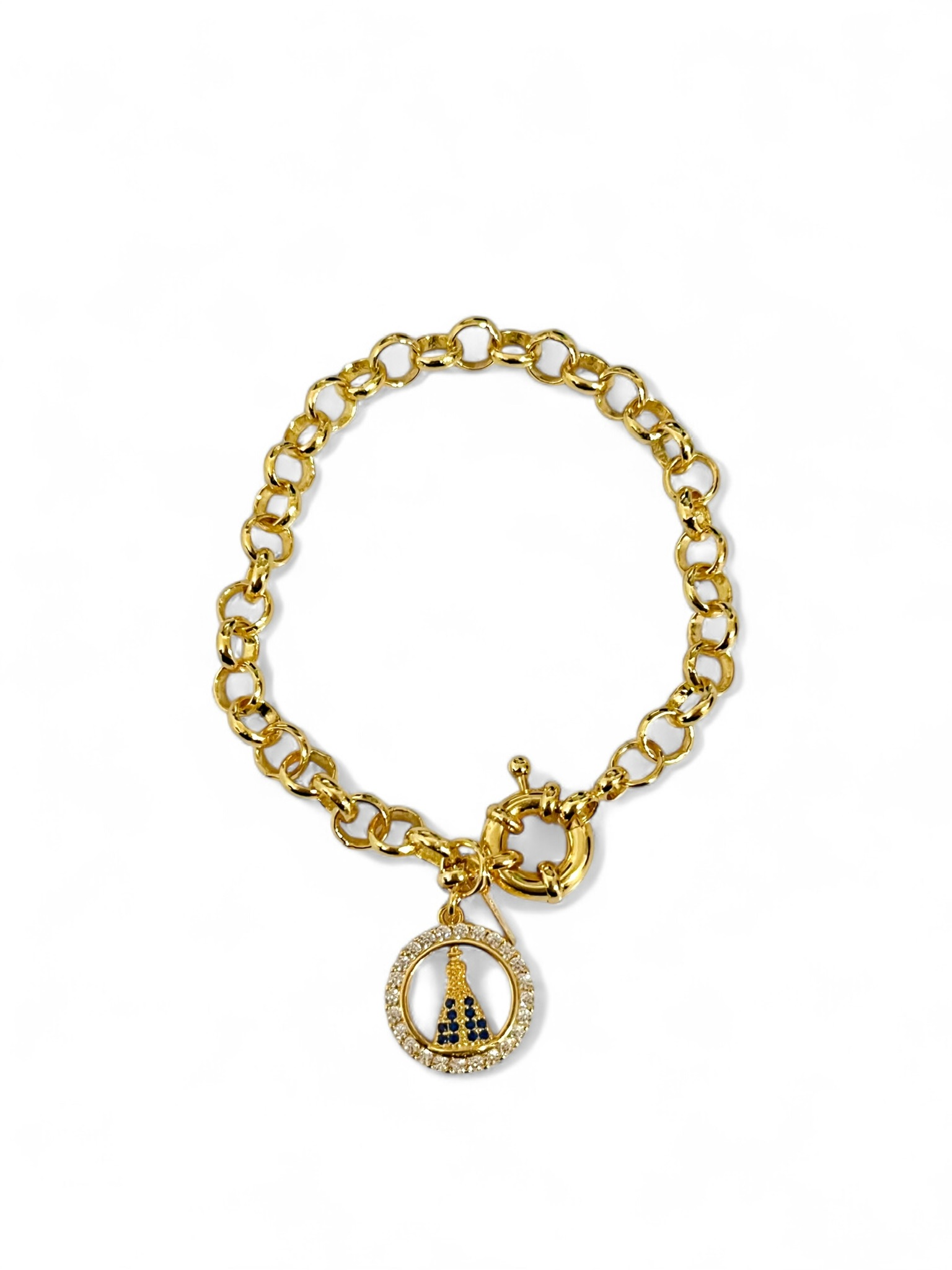 PULSEIRA ELO PORTUGUÊS PINGENTE NOSSA SENHORA ZIRCONIA COLOR