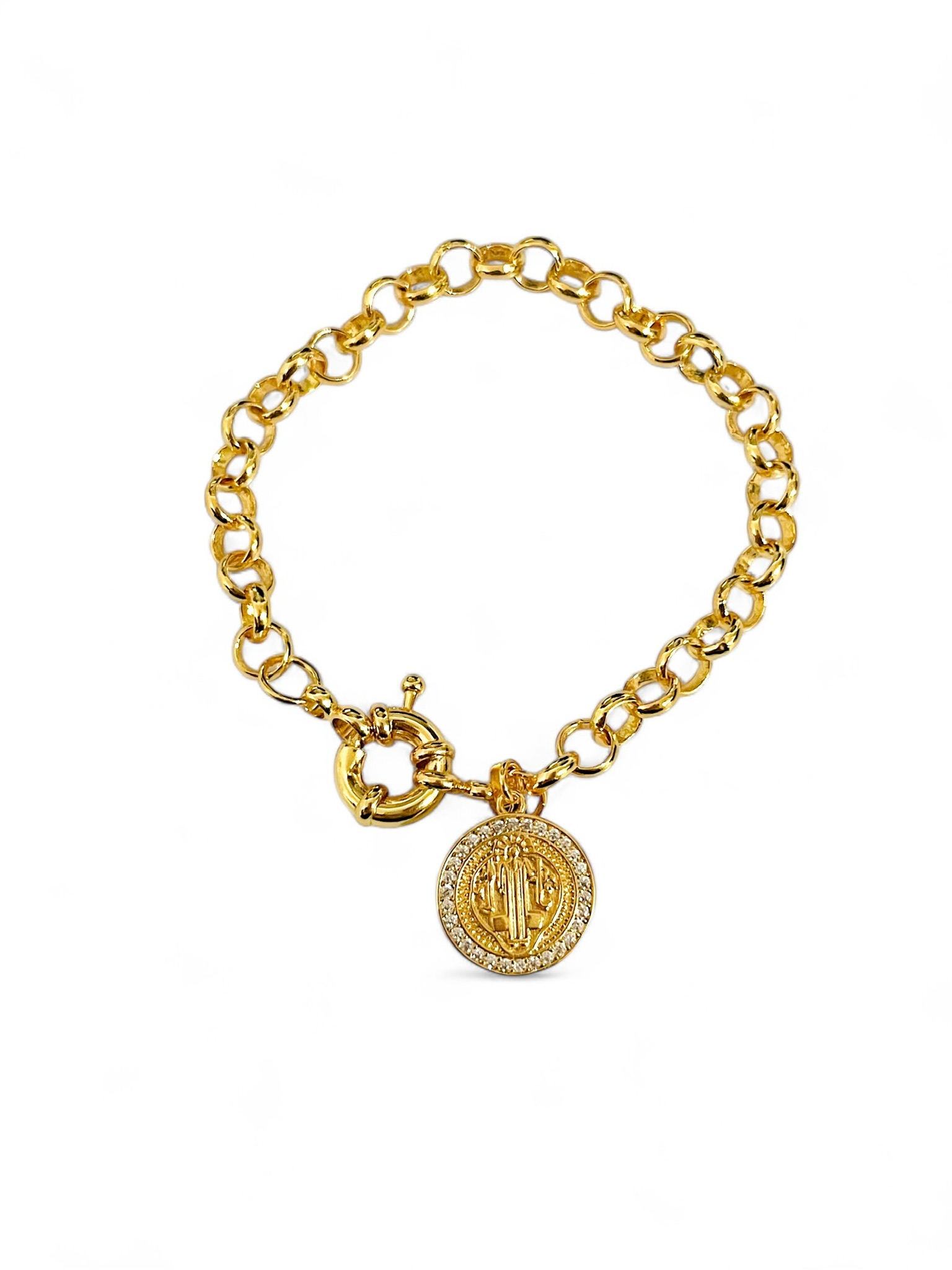 PULSEIRA ELO PORTUGUÊS PINGENTE SÃO BENTO ZIRCONIA CRISTAL