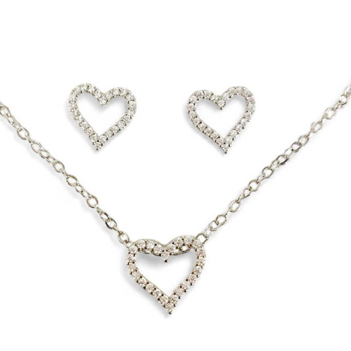 CONJUNTO CORAÇÃO ZIRCONIA CRISTAL