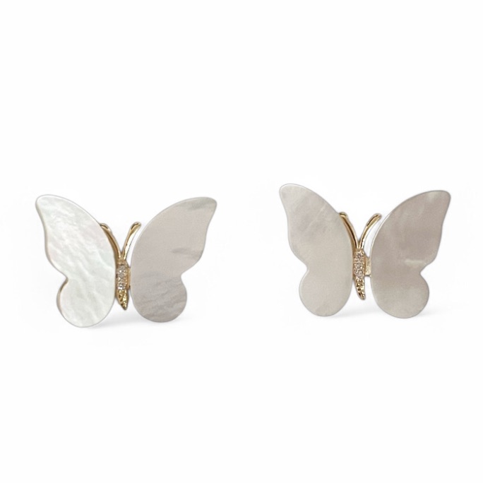 BRINCO BORBOLETA MADREPEROLA ZIRCONIA CRISTAL