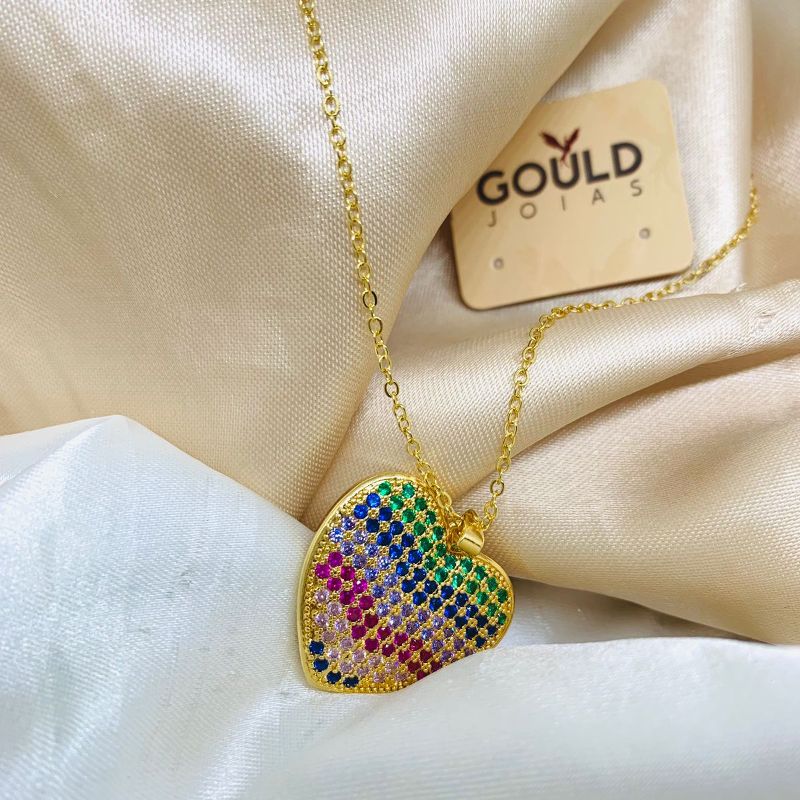 COLAR  CORAÇÃO 5 CORES CRAVEJADO ZIRCONIA