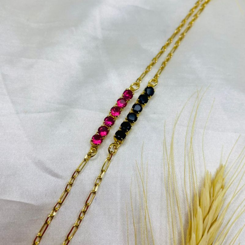 PULSEIRAS C 6 STRAS PRETO E ROSA