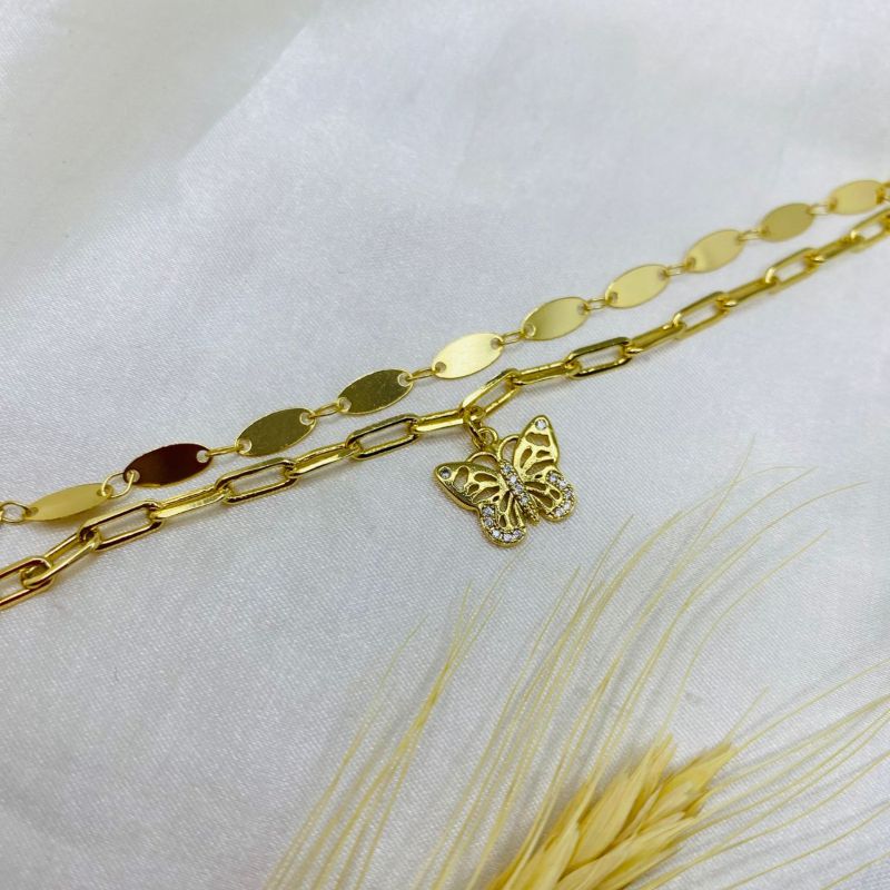 PULSEIRA DUPLA PINGENTE BORBOLETA