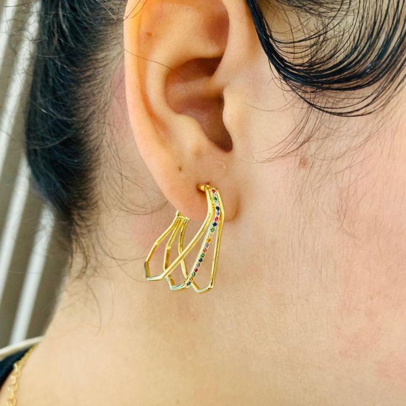 BRINCO ARGOLA PEDRAS COLORIDAS