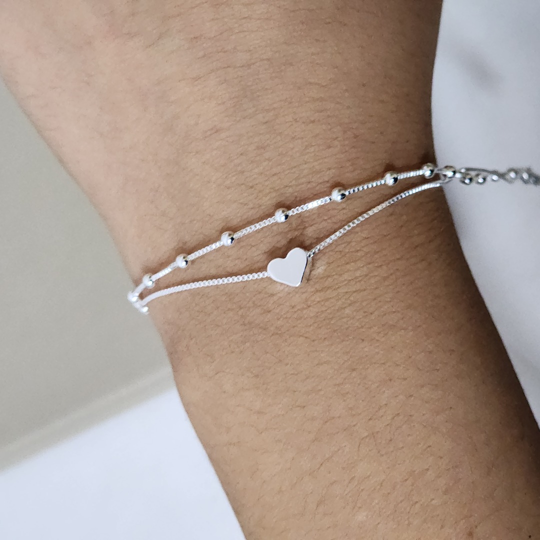 Pulseira Dupla Bolinha Coração