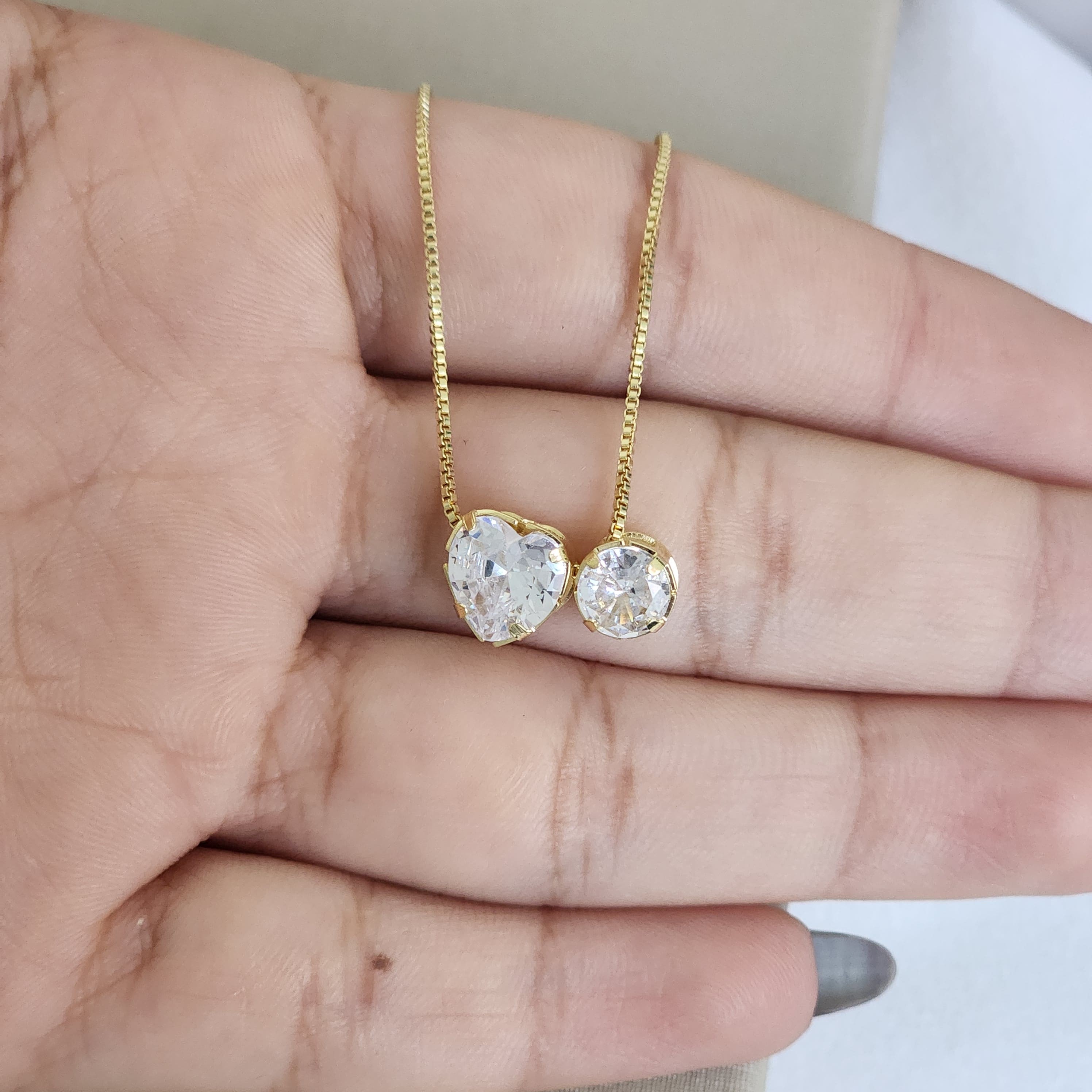 Colar Ponto de Luz e Coração Zircônia
