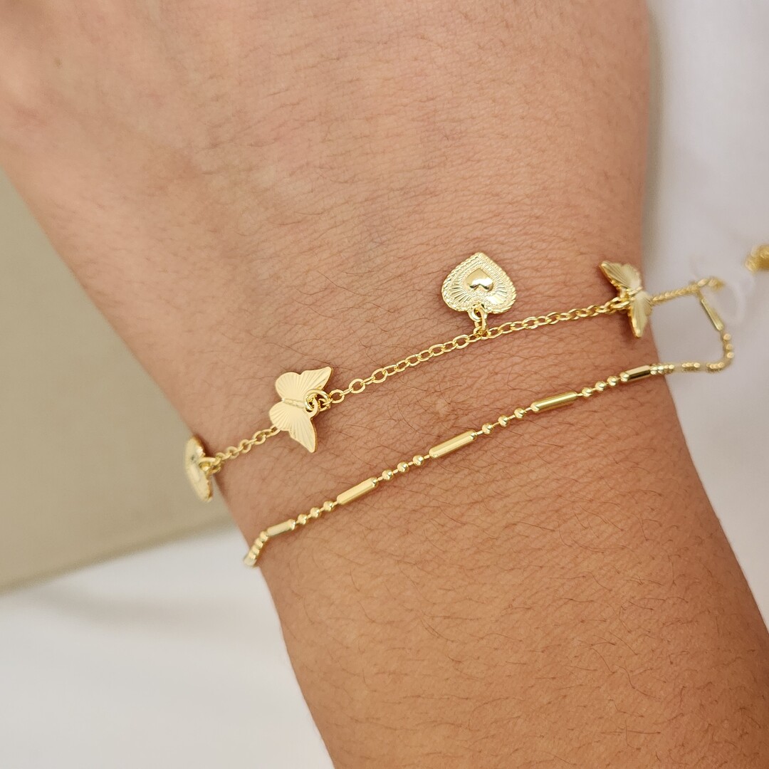 Pulseira Dupla Coração e Borboleta
