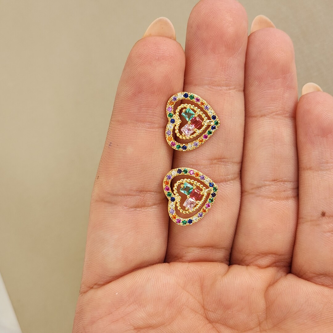 Brinco Coração Zircônia Colorida