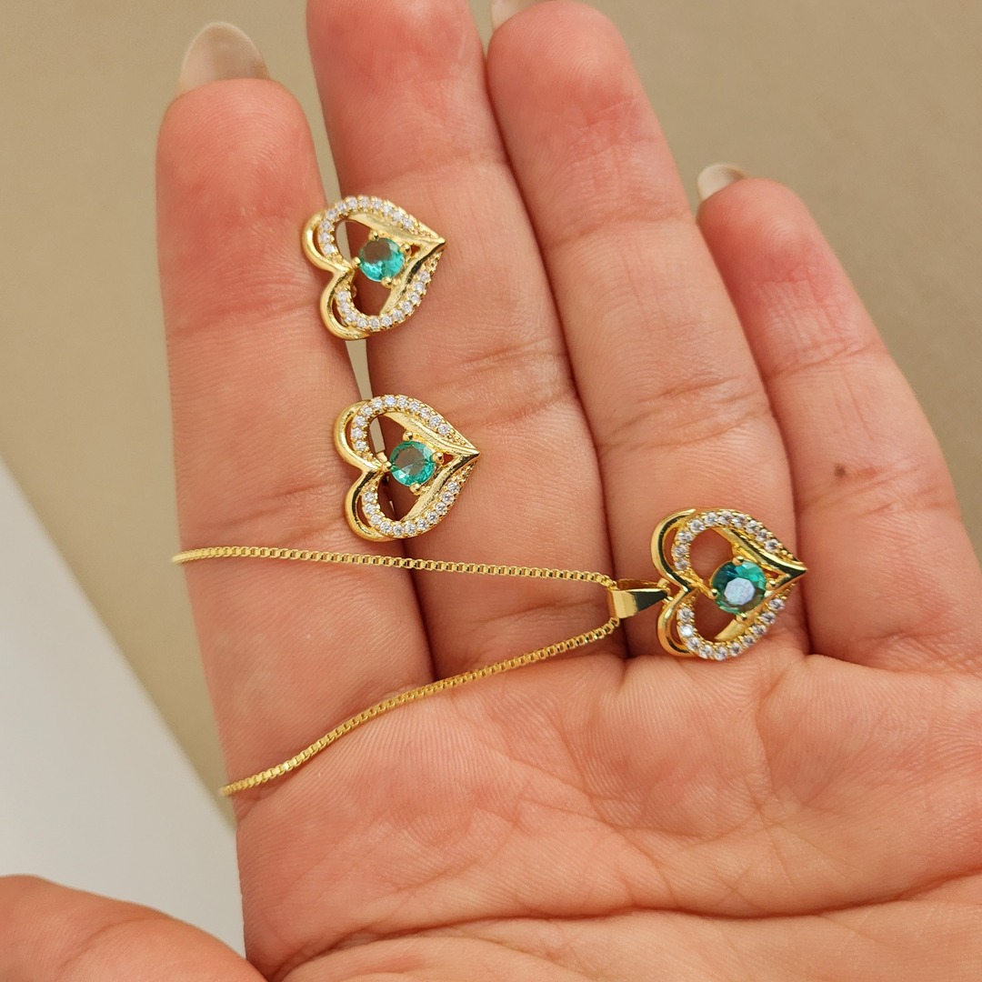 Conjunto Delicado Coração Zircônia