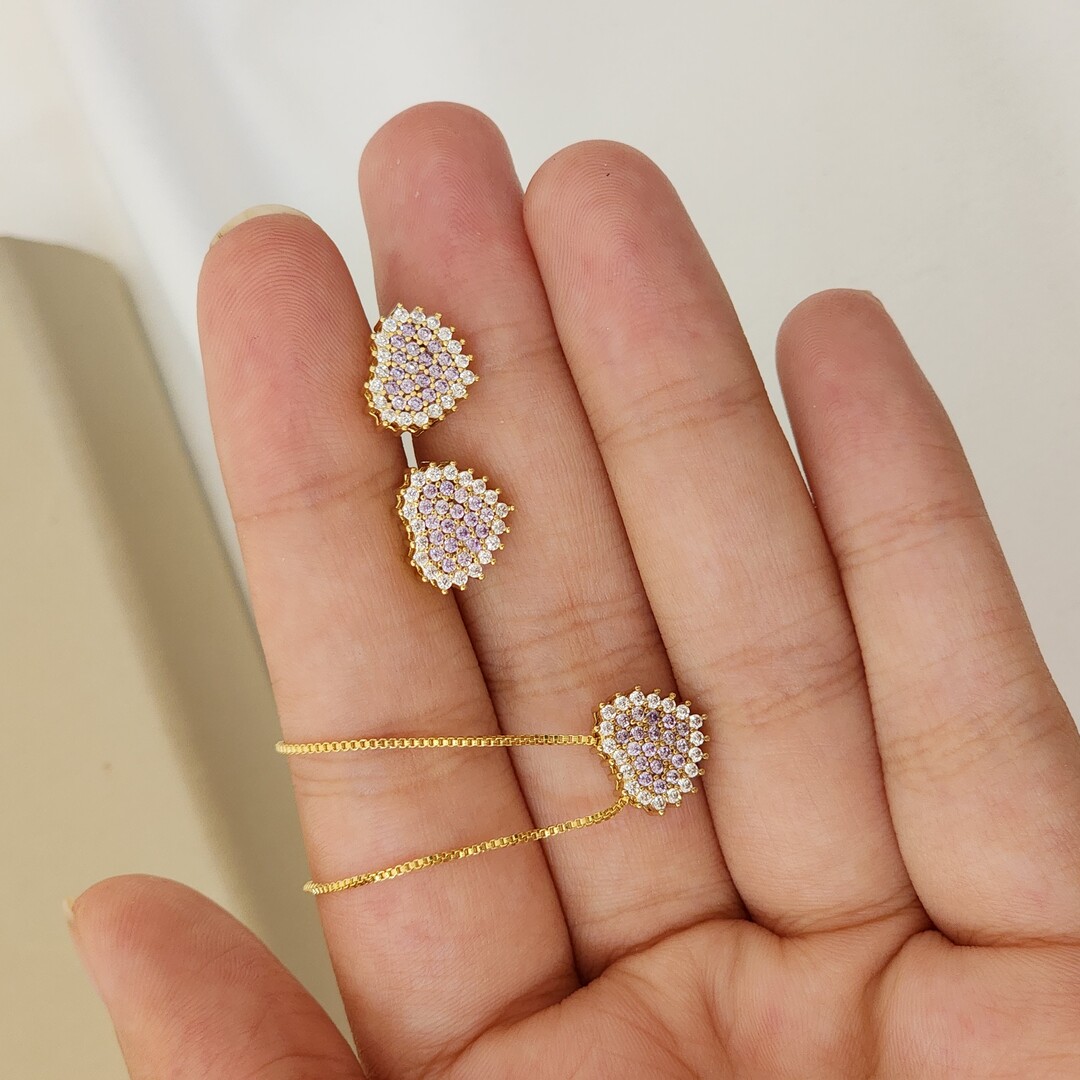 Conjunto Delicado Coração Zircônia