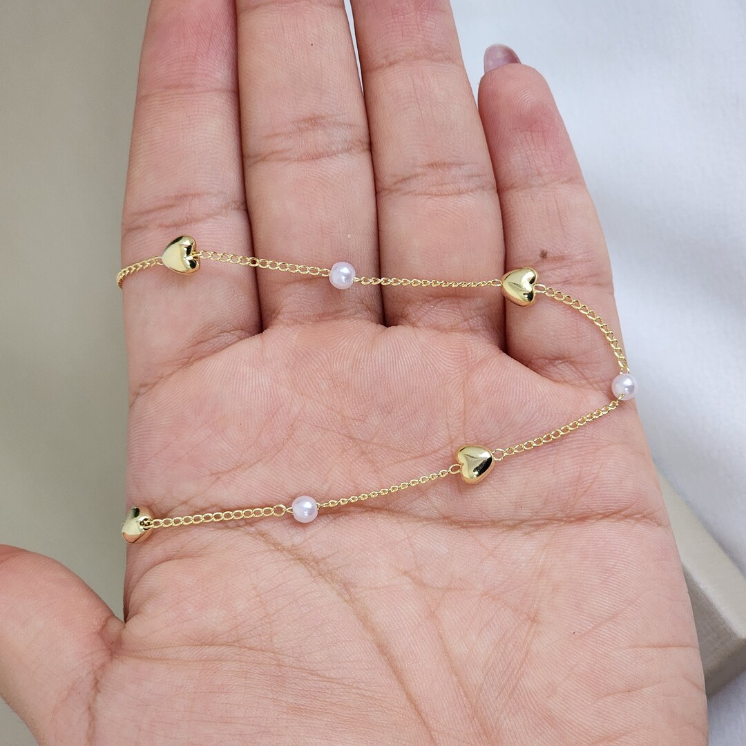 Choker Delicada Coração e Perolas