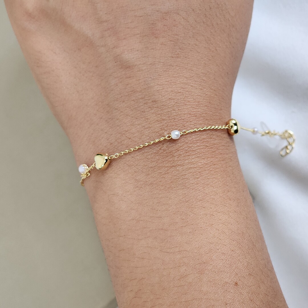 Pulseira Delicada Coração e Perola