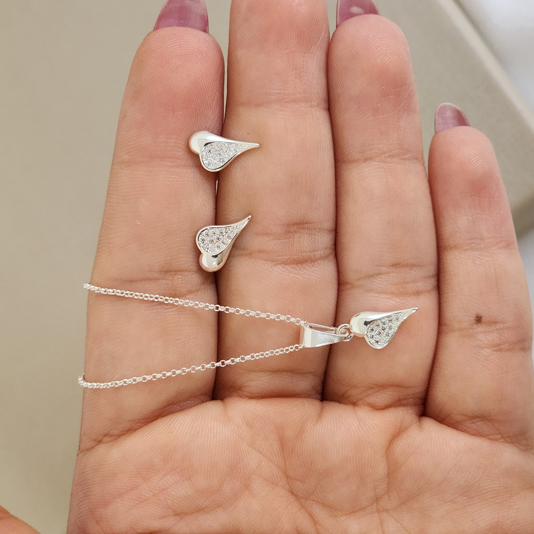 Conjunto Coração Liso e Zirconia