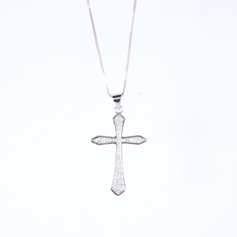 COLAR CRUCIFIXO CRAVEJADO OURO BRANCO