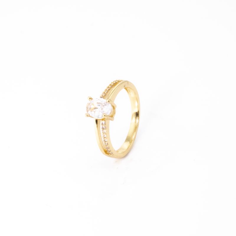 ANEL SOLITÁRIO OVAL DOIS AROS CRAV.