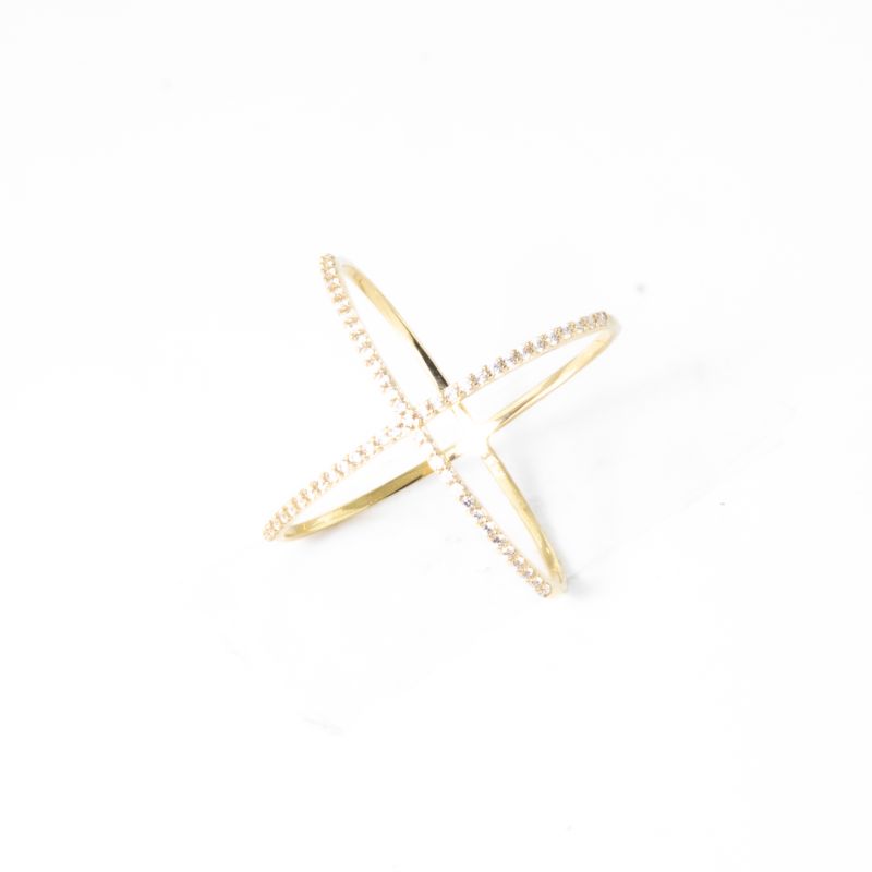 ANEL X CRAVEJADO COM ZIRCÔNIAS  OURO 18K 750