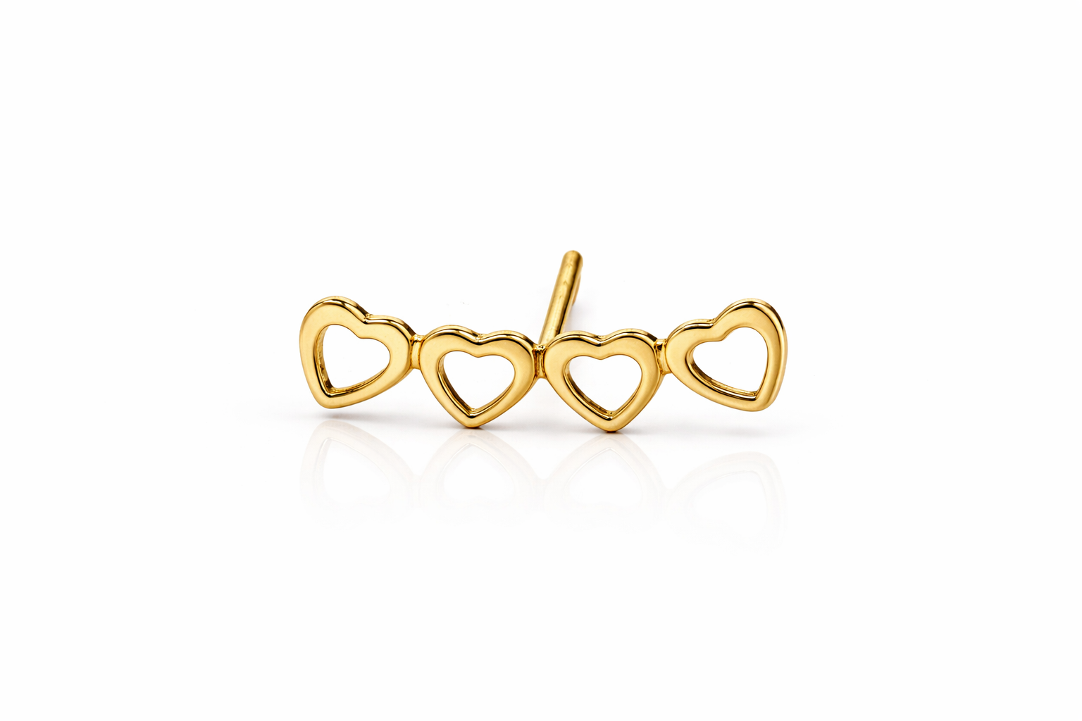 BRINCO EARCUFF CORAÇÕES VAZADOS BANHO OURO AMARELO