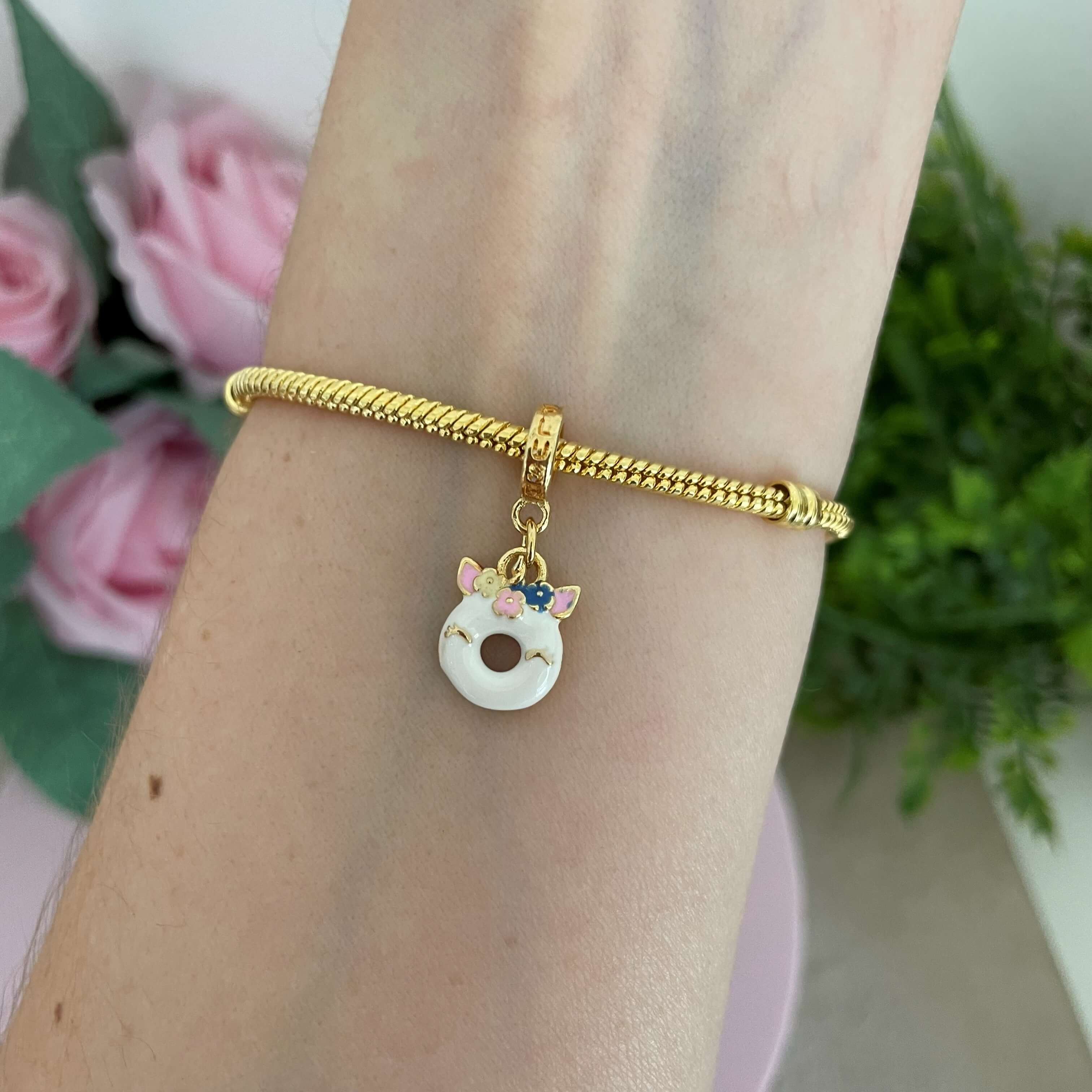 Berloque Donuts Unicórnio Dourado Plush