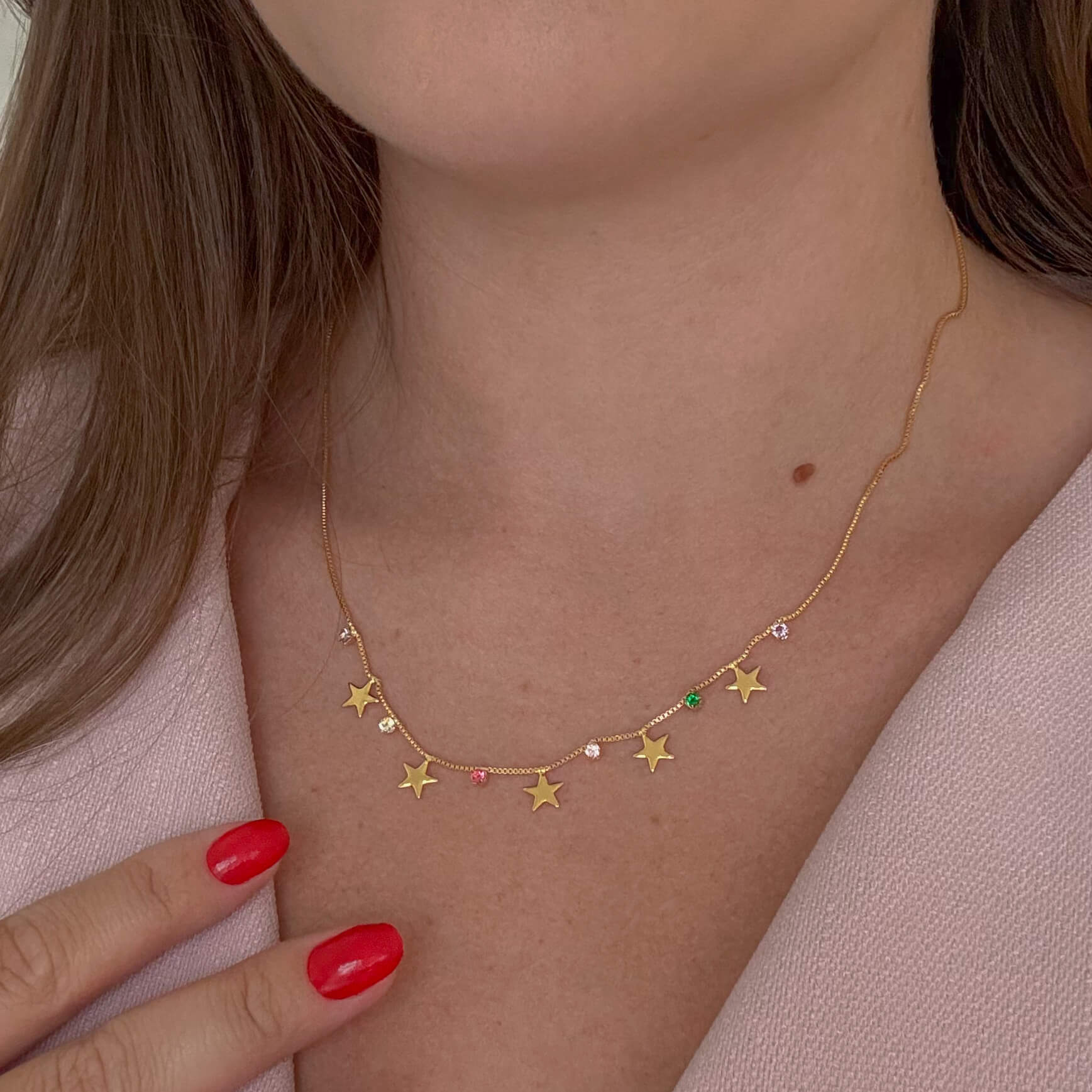 Colar Estrela e Zirconias Colors Ouro
