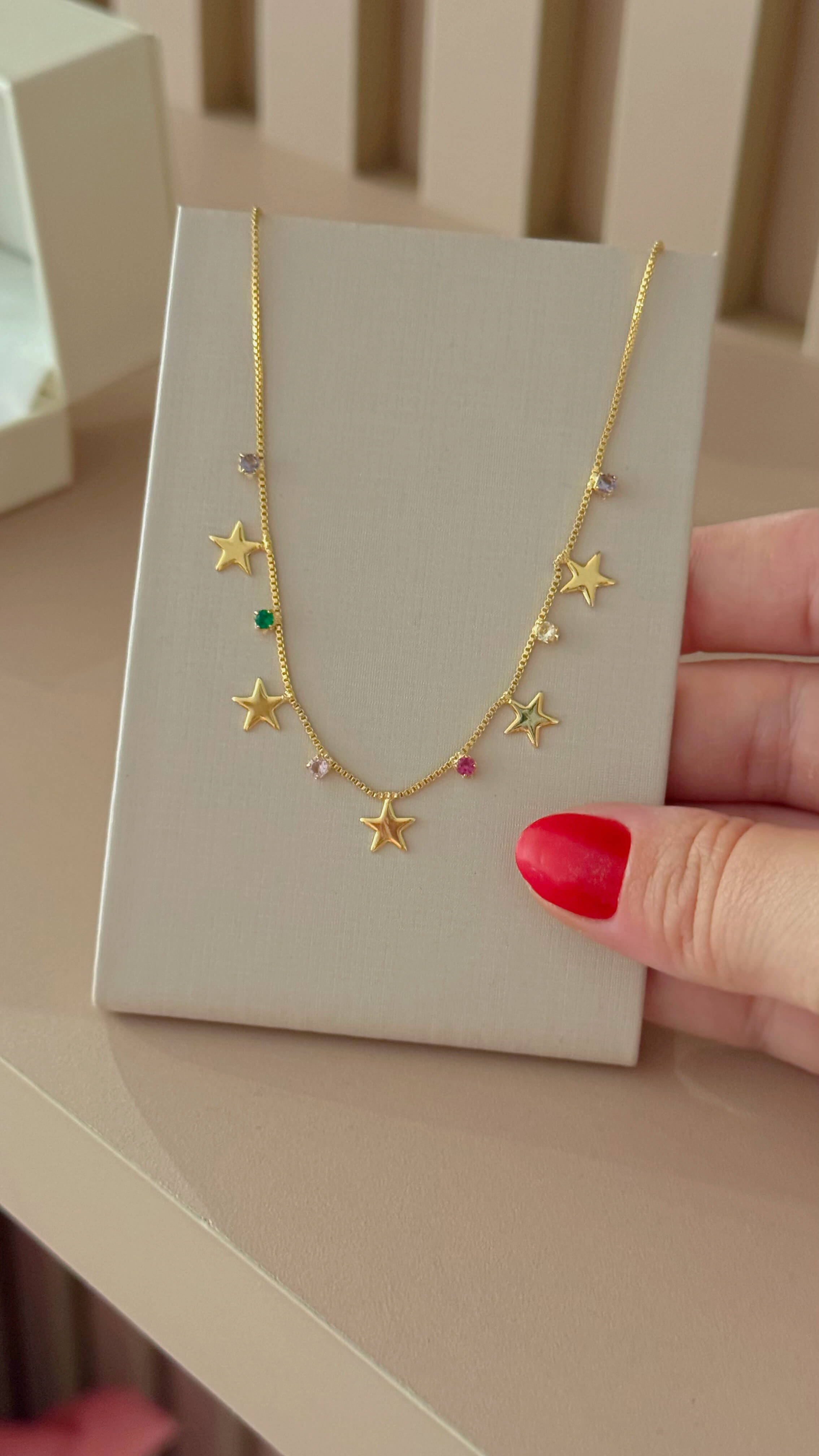 Colar Estrela e Zirconias Colors Ouro